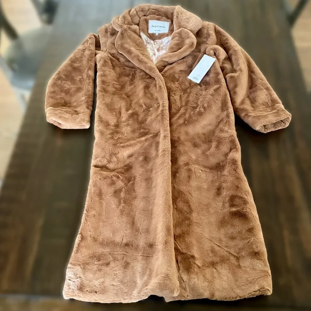 NWT Juicy Couture Sz Medium Teddy Trench Coat Brown Long Women - Picture 11 of 15